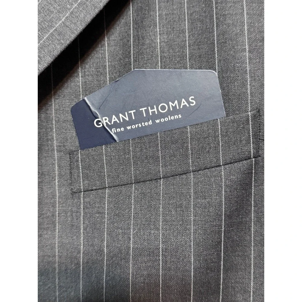 Grant Thomas Quiet Luxury Pinstripe Suit Jacket Mens 44R Wool Old Money